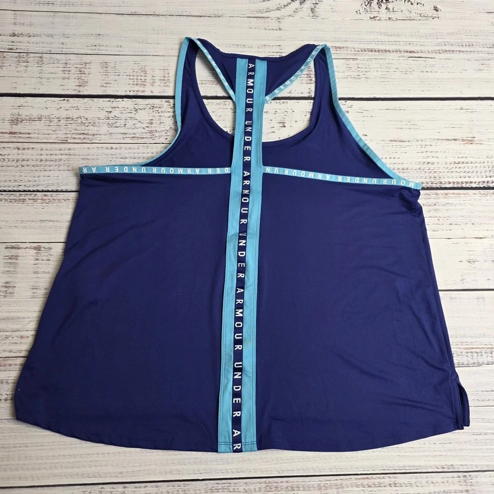 Under Armour Knockout Tank Top Womens 2XL Navy Blue Stretch Logo Racerback Loose - Picture 2 of 9